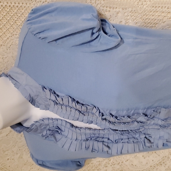 BCBGMaxAzria sz S blue top with cascade like neckline - Picture 4 of 8